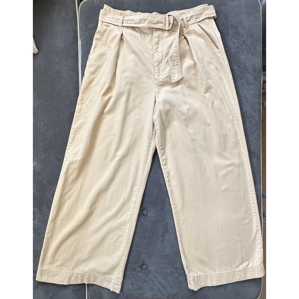 abercrombie fitch wide leg pleated tan khaki pants size large with belt
